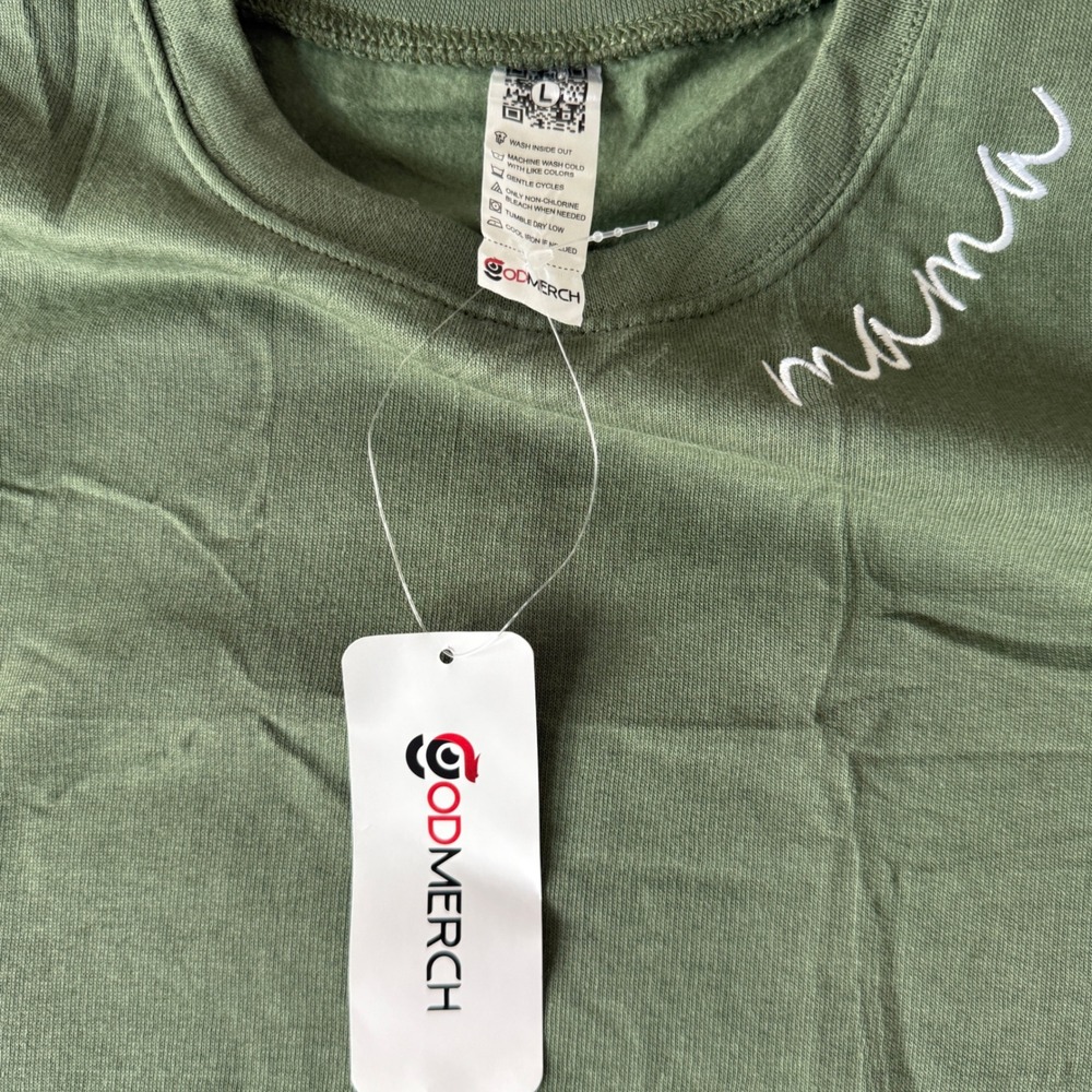Mama Embroidered Sweatshirt Women Large Olive Green Heart Sleeve - Picture 6 of 7